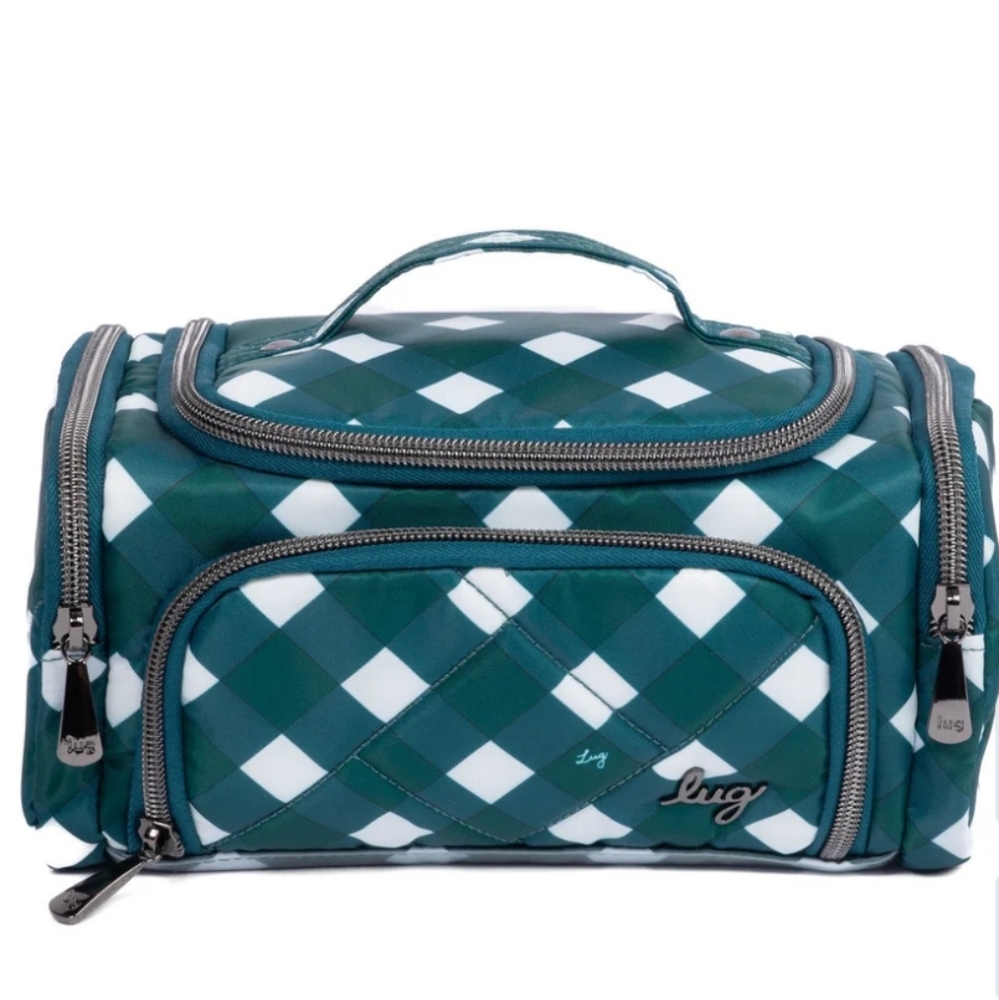 lug Teal and White Quilted Cosmetic Train Case